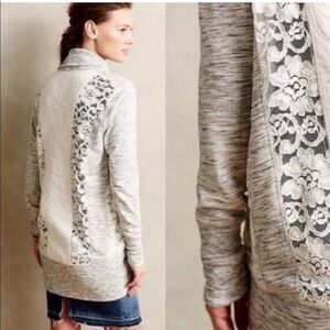 Saturday Sunday Anthro open front heathered grey lace back cardigan small
